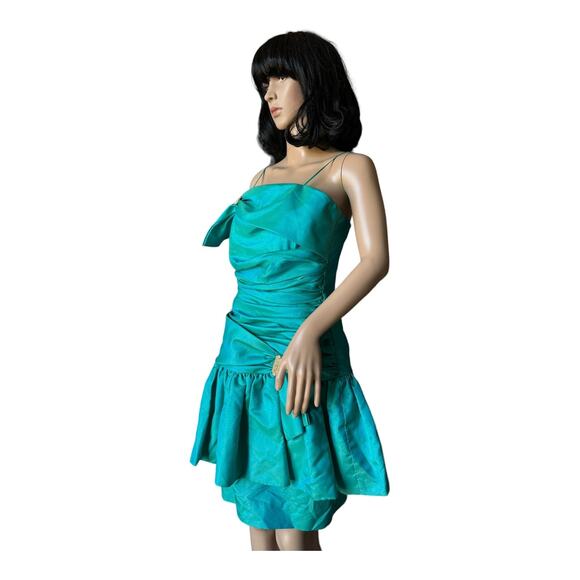 1980s Darcy Teal Iridescent Ruffled Prom Dress – Gold Accents, ILGWU small - Picture 7 of 14